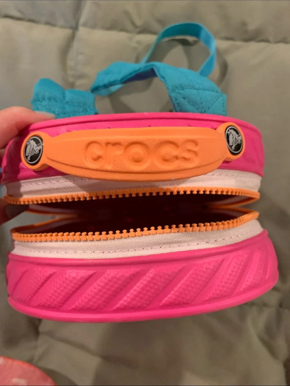 CROCS Kids Bright Pink Backpack with Teal Straps
